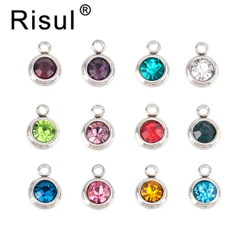 

Risul Stainless steel 60pcs/lot mixed Birth lucky stones 12 colors charms 6mm pendants jewelry making (Jan-Dec. 5pcs each) gifts