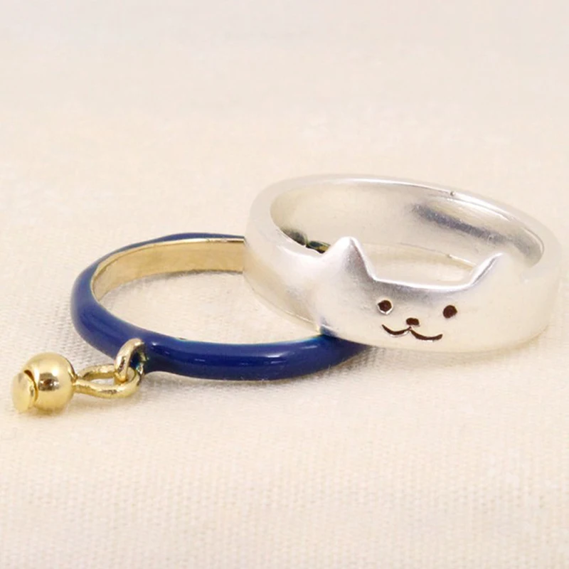 2pcs/set Cute Cat Tail Ring Small Finger Rings For Women And Girl The Fashion Chic Cat Ring Gifts Wholesale New