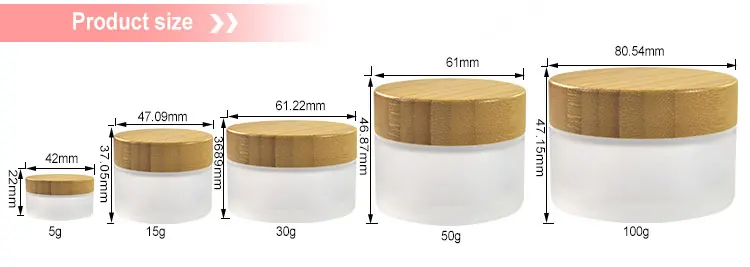 5g ,15g ,30g ,50g ,100g frosted clear glass jar with bamboo caps   - 