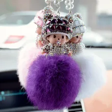 2016 monchichi Keychain fur pom pom Keychain Rabbit Fur Ball Key Chain monchichi sleutelhanger porte clef Pearl Chain For Car
