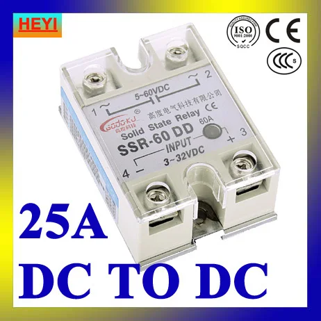

SSR 25DD single phase solid state relay,SSR-25DD Input 3-32V DC load voltage 5-60V DC