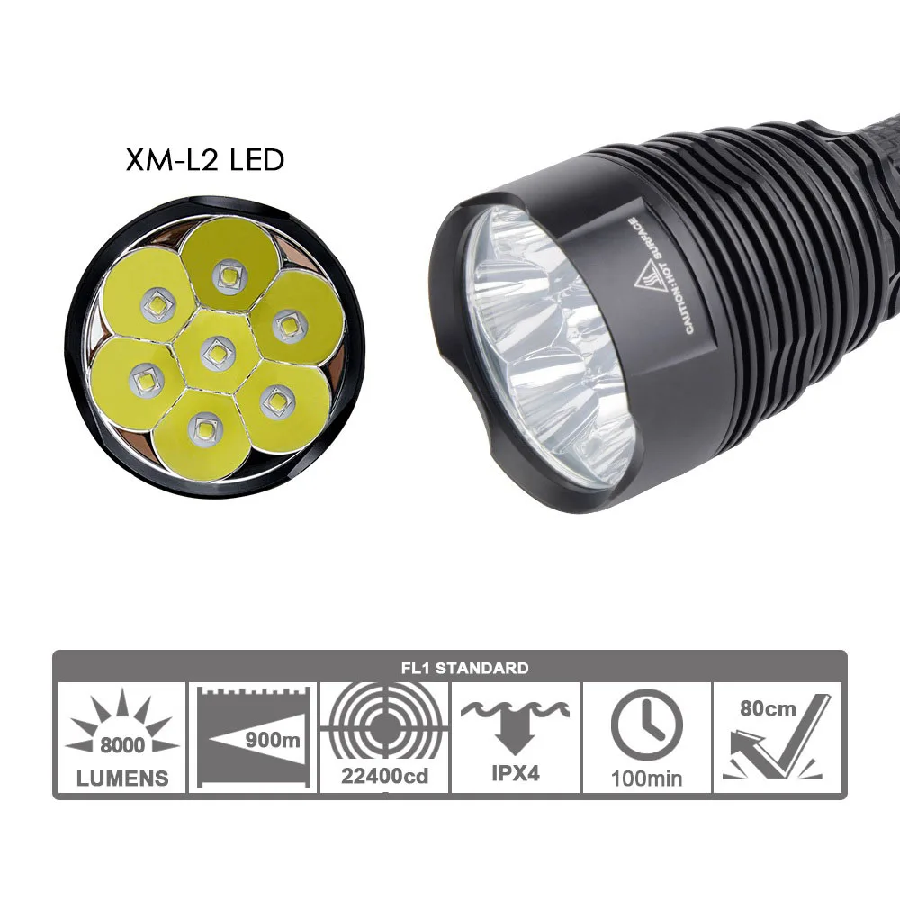  Trustfire TR-J18 Flashlight 5 Modes 8000 Lumens Powerful Torch 7x XM-L2 by 18650/26650 lights Water