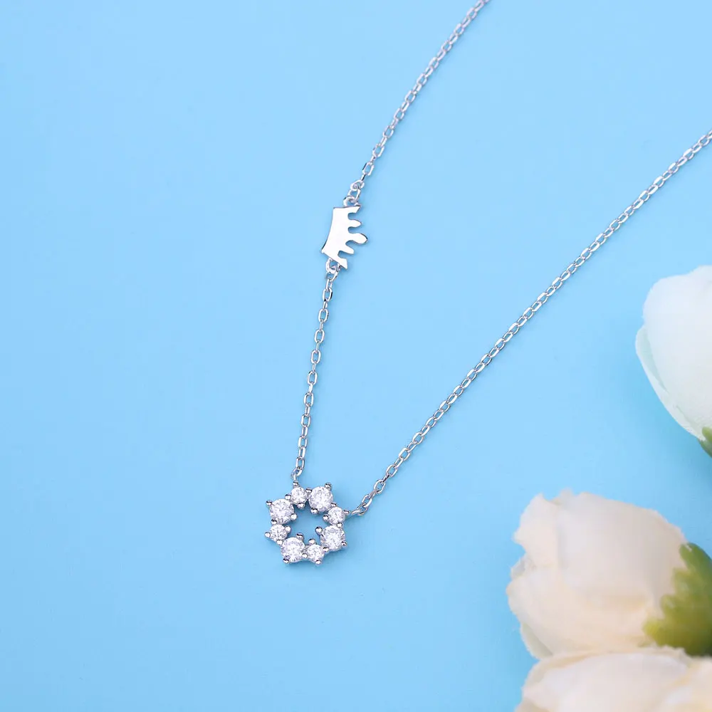 

VOJEFEN Creative Necklace Female Clavicle Chain Simple White Zircon Wreath Styling Pendant Chain Women Personality Jewelry