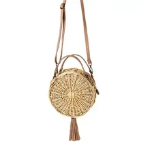 Круглая соломенная сумка для отдыха, Пляжная соломенная сумка, Соломенная Сумка через плечо, богемная тканая модная сумка ручной работы