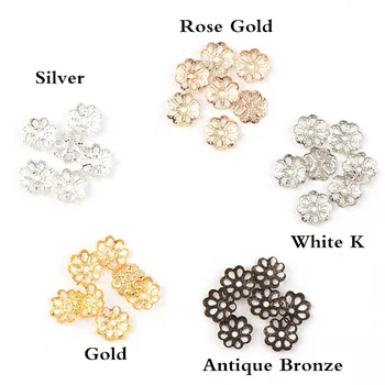 

7mm Vintage Filigree Metal Hollow Flower Spacer Beads End Caps Pendant Charms DIY Necklace Bracelet Connectors Jewelry Findings