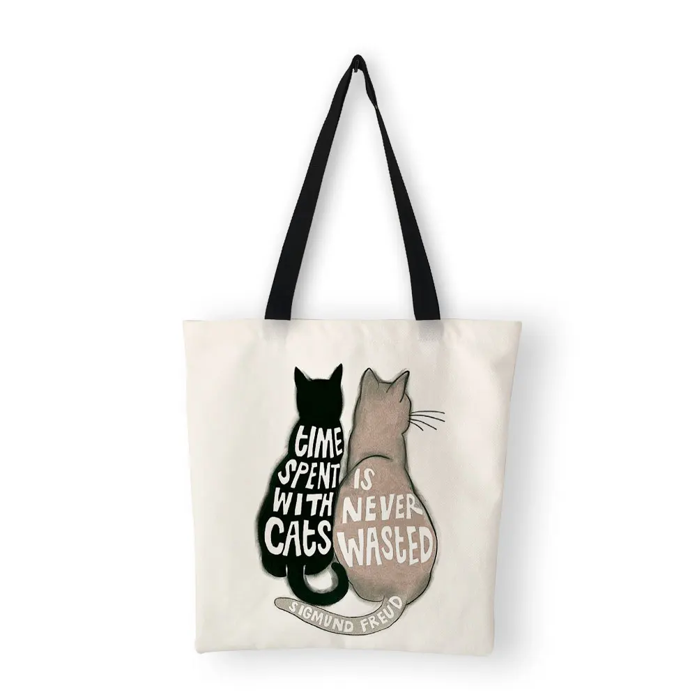 

Design Cute Kawaii Cartoon Anime Cat Print Handbags Women's Shoulder Bags Canvas Tote Shopping Bags Reusable