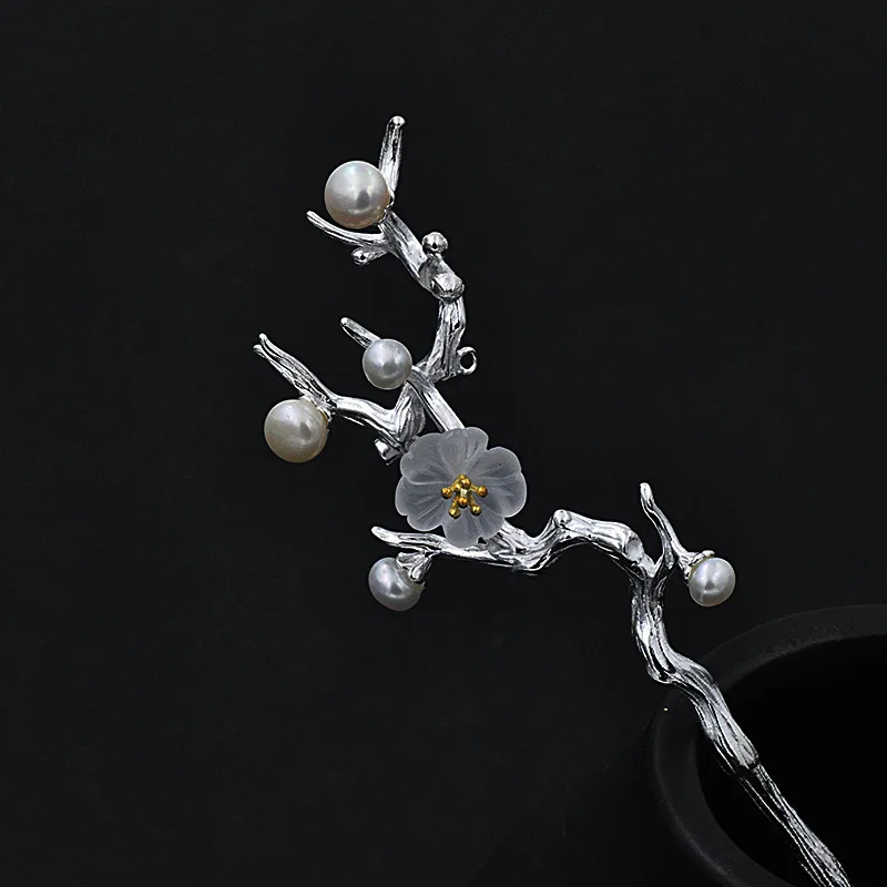 

Sakura Japanese Hair Sticks Flower 925 Sterling Silver Jewelry Pearl Hairpin Handmade Ethnic Vintage Cherry Blossoms Hair Pins