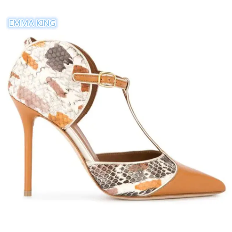 

Spring Autumn Fashion Snakeskin Pattern Women Pumps Pointed Toe Sexy Stilettos Roman Shoes Ankle Buckle Strap High Heel Zapatos