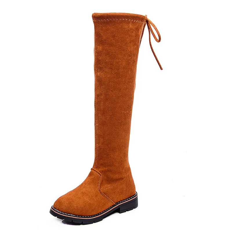 

ULKNN Spring Autumn Children Boots For Girls Shoes Kids Boots Over-the-Knee Plush Fashion Boots Flat With Round Toe Cloth Rubber