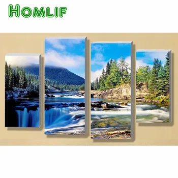 

4pcs 5d Diy spuare diamond painting waterfall mountain cross stitch crystal diamond round/square decorative diamond embroidery