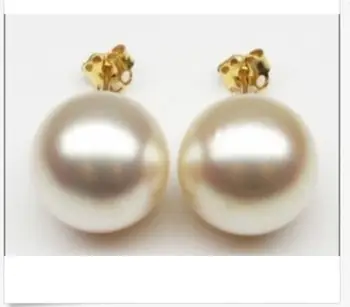 

a pair of 10 - 11mm south sea round white pearl stud pearl earring 14