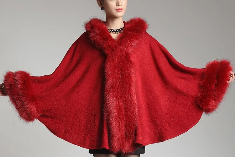 2018 Женская мода осень накидка пончо шаль с рукавами «летучая мышь» теплые модные из искусственного меха кардиган