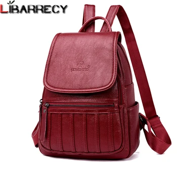 

Famous Brand Leather Women Backpack Casual Backpack Female Large Capacity Bookbag Travel Backpacks Leisure Shoulder Bag Female