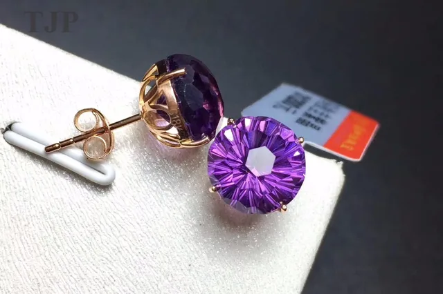 Tjp Natural Gemstone Amethyst Round 18k Tose Gold Stud Purple Tjp Natural Gemstone Amethyst Round 18k Tose Gold Stud Purple Earrings With Certificate 10mm Diamonds