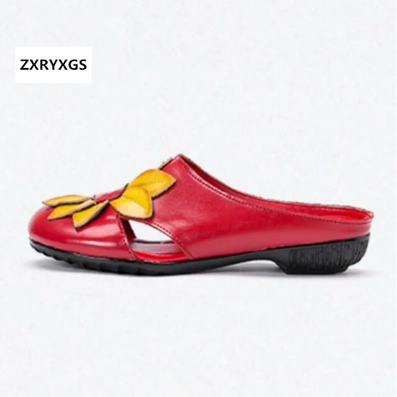 

2019 New Elegant Flower Genuine Leather shoes Summer Women Sandals Hollow Comfortable Women Slipper Fashion sandals Women shoes