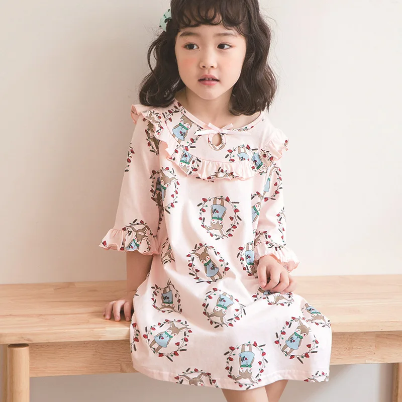 New Autumn Girl Pajama Set Kids Home Clothes Girls Pyjamas Cotton Long Sleeve Ruffle Cute for Children Princess Retro Sleepwear