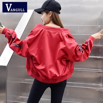 

2019 Spring & Summer Casual Women Short Basic Jackets Long Sleeve V-Neck Letter Print Female Loose Coats Zipper Baseball Jacket
