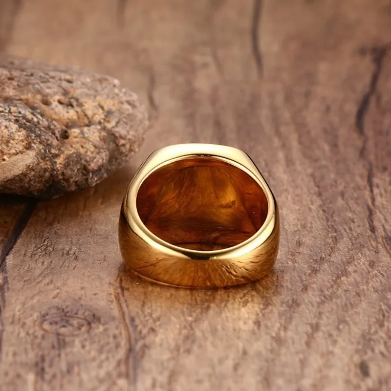 Vnox Gold Color Men Ring High Quality Stainless Steel Punk Rocky Male Alliance Jewelry US Size 8 9 10 11