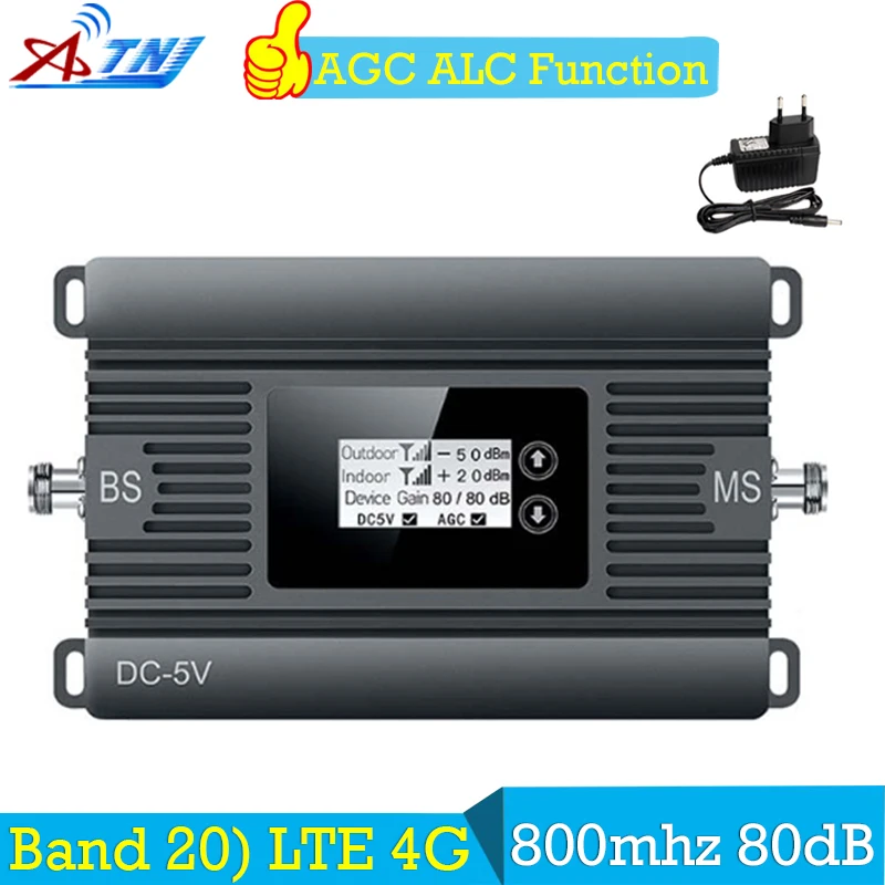 

ATNJ 4G Amplifier LTE 800 FDD Band 20 Europe Mobile Phone Signal Booster 80dB Cell Phone Amplifier 4G LTE 800mhz Repeater