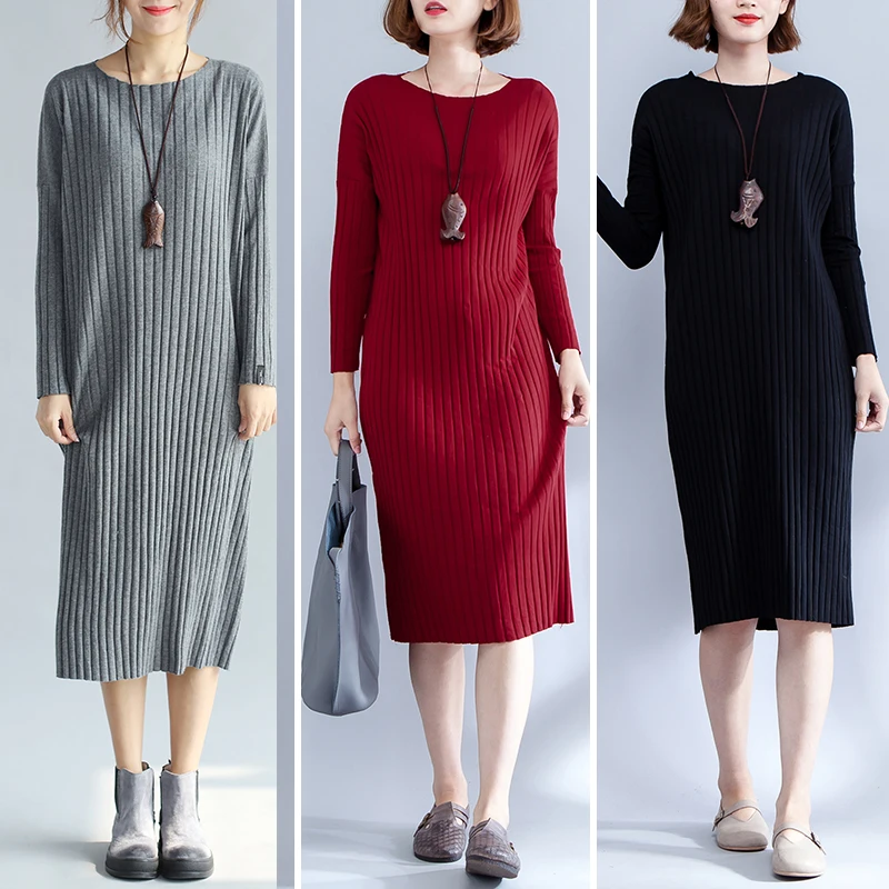 Women Autumn Long Dresses Knitted Clothing Korean Female Sweater Dress 2018 New Long Sleeve Fall Clothing CH794 (22)