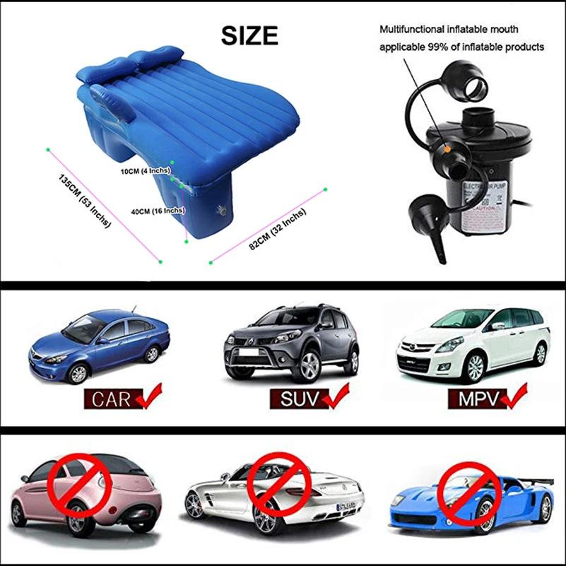 Air Inflatable Mattress for Adults Child Baby Car Travel Universal Auto Back Seat Sofa Pillow Outdoor Camping Mat with Air Pump