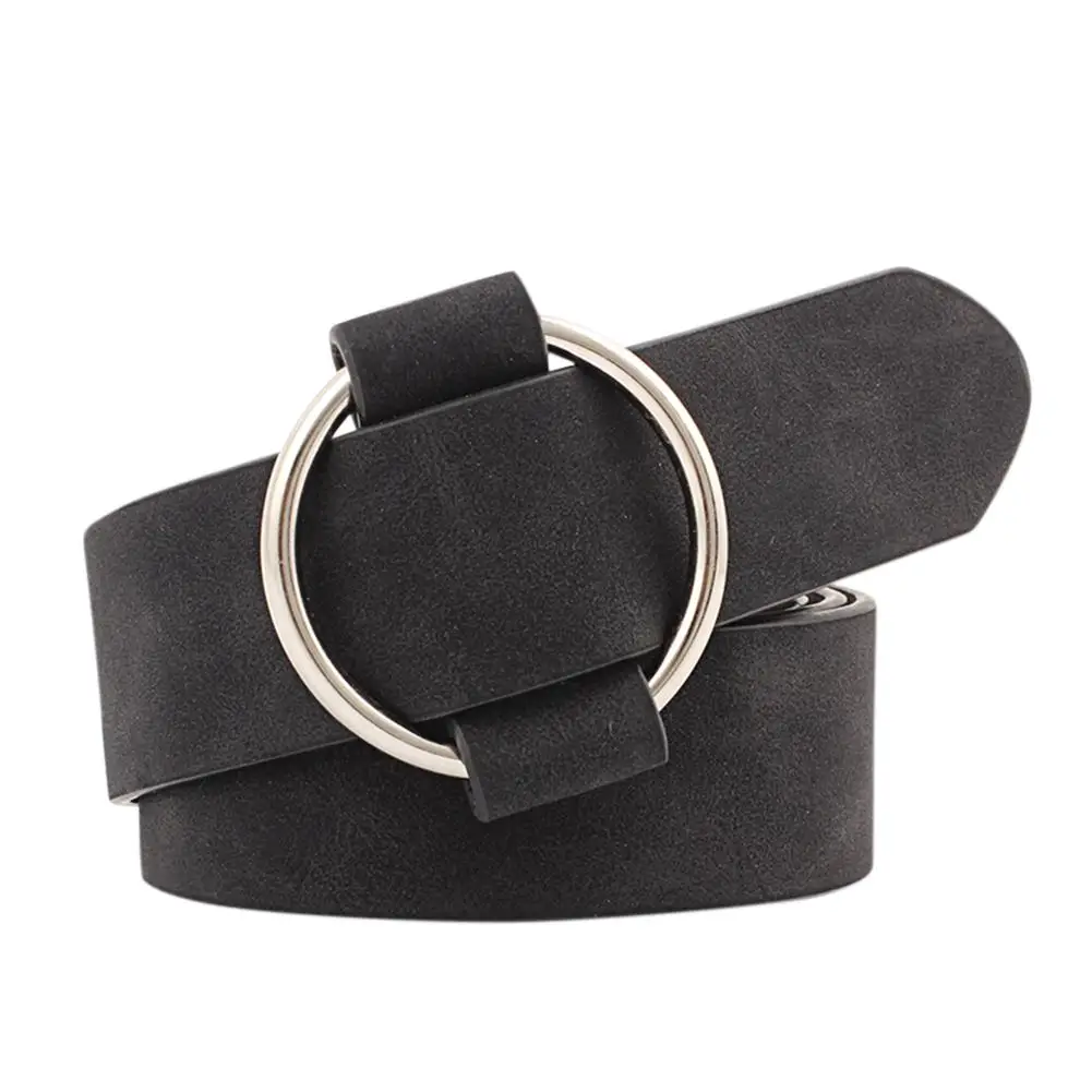 black DSstyles, женские новые кожаные ремни, круглые пряжки, ремни, женские, повседневные джинсы, дикие, без булавки, металлическая пряжка, женский ремень - Цвет: black