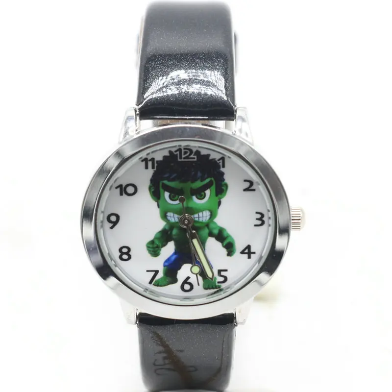 1 шт. детские кожаные часы дети мультфильм Халк часы мальчики часы для девочек - Цвет: Черный
