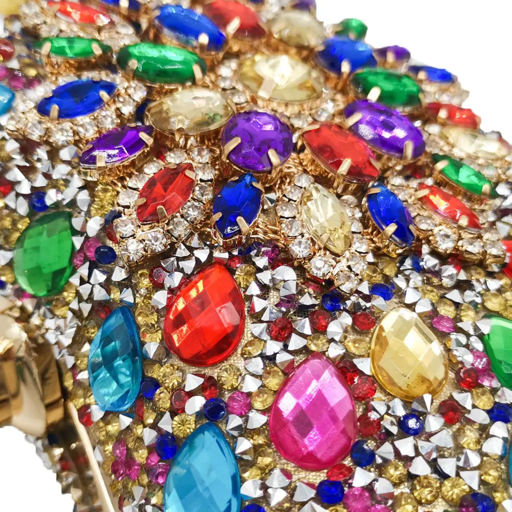 Boutique De FGG Multicolored Diamond Women Clutch Evening Bags Bridal Crystal Flower Handbags Purses Wedding Party Dinner Bag