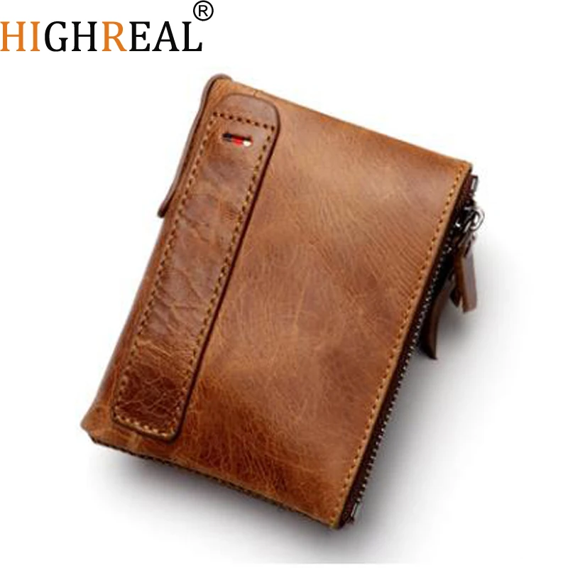 

HIGHREAL Genuine Leather Men Wallet Crazy Horse Short Coin Purse Small Vintage Wallets Brand High Quality Cow Leather Male Walle