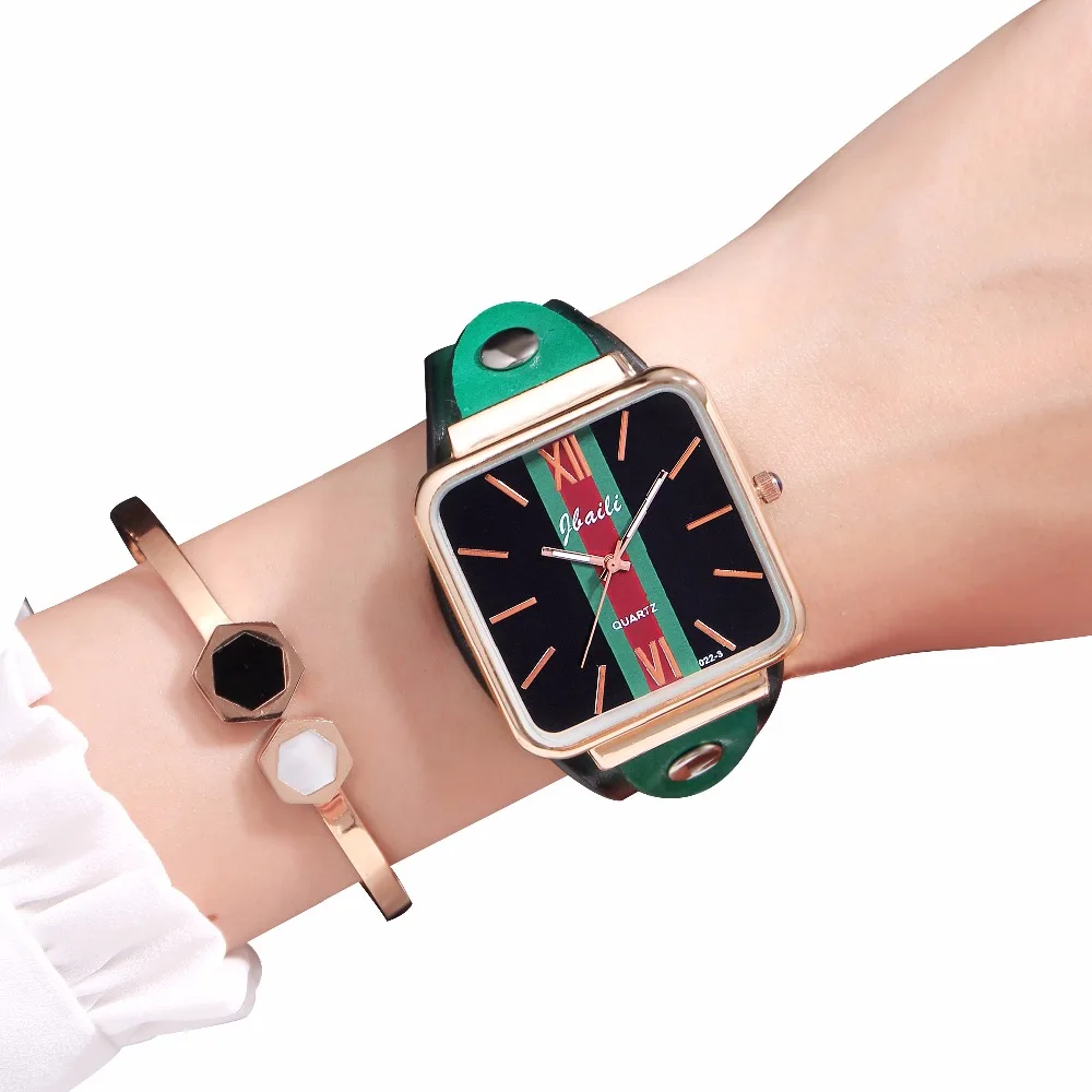 Square Dress Women Watches Geneva Leather Band Fashion Creative Quartz