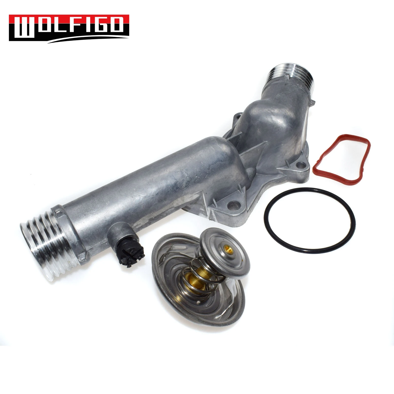 WOLFIGO For BMW E39 528i 1997 1998 ALUMINUM Thermostat Housing Cover W/ Thermostat Assembly 11537511083, 11531740478 New
