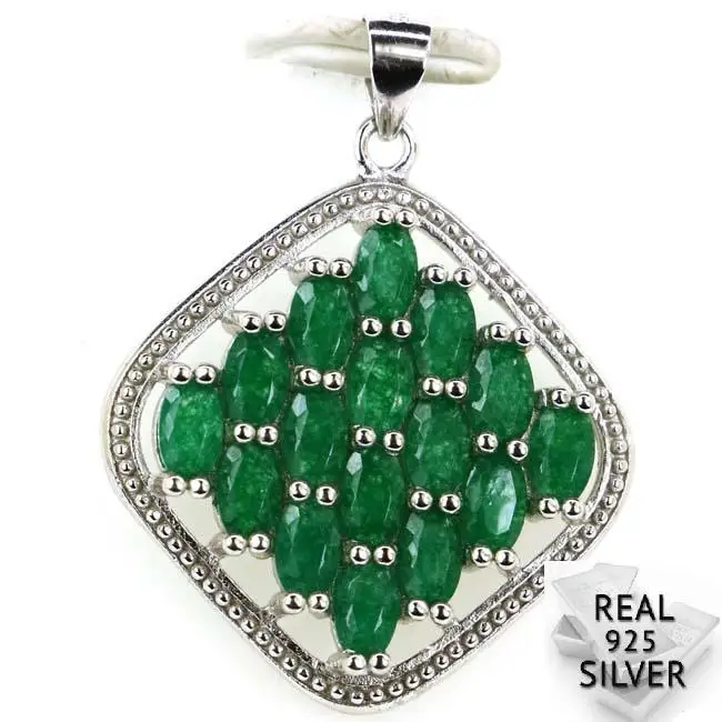 

Guaranteed Real 925 Solid Sterling Silver 5.5g New Arrival Real Green Emerald CZ Ladies Pendant 33x26mm