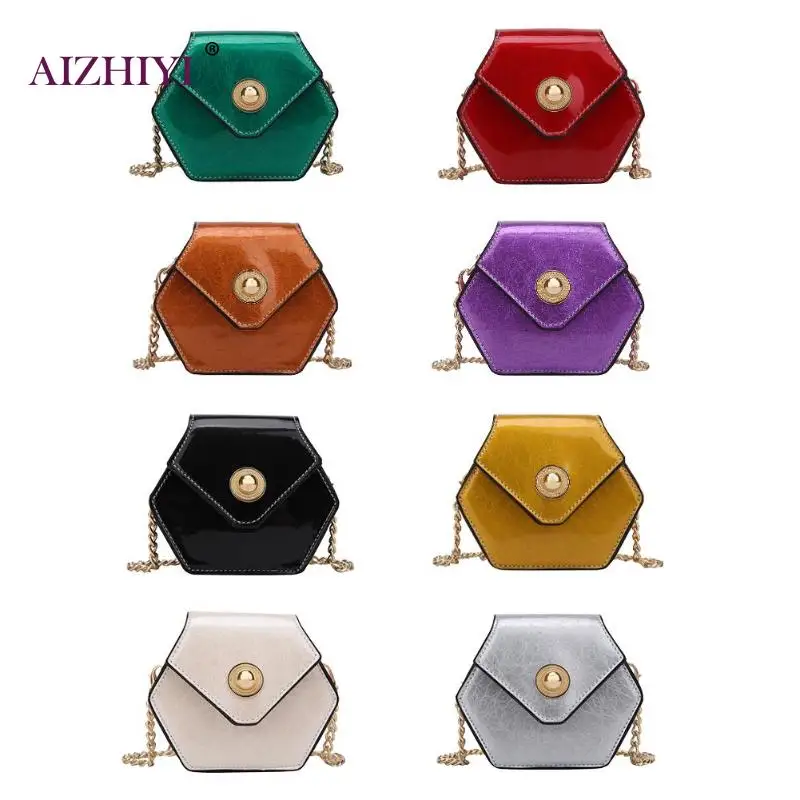 

Hexagon Geometric Crossbody Bags For Women Fashion high quality oil skin Flap Shoulder Bag ladies simple mini chain purse phone