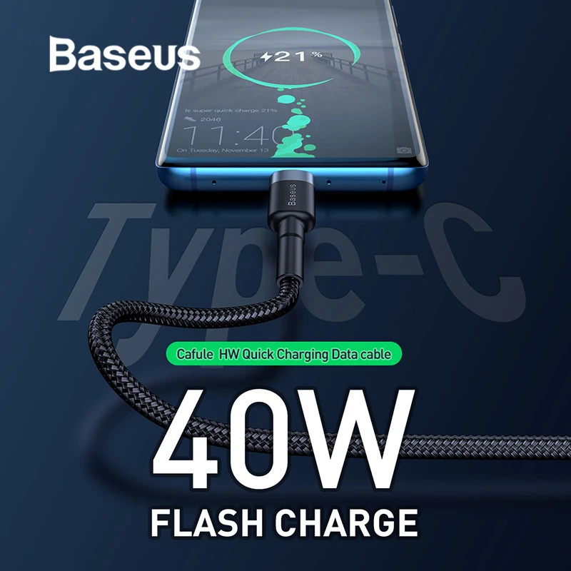 Baseus 40 Вт Кабель usb type C для huawei P30 mate 20 30 Pro 5A Быстрая ...