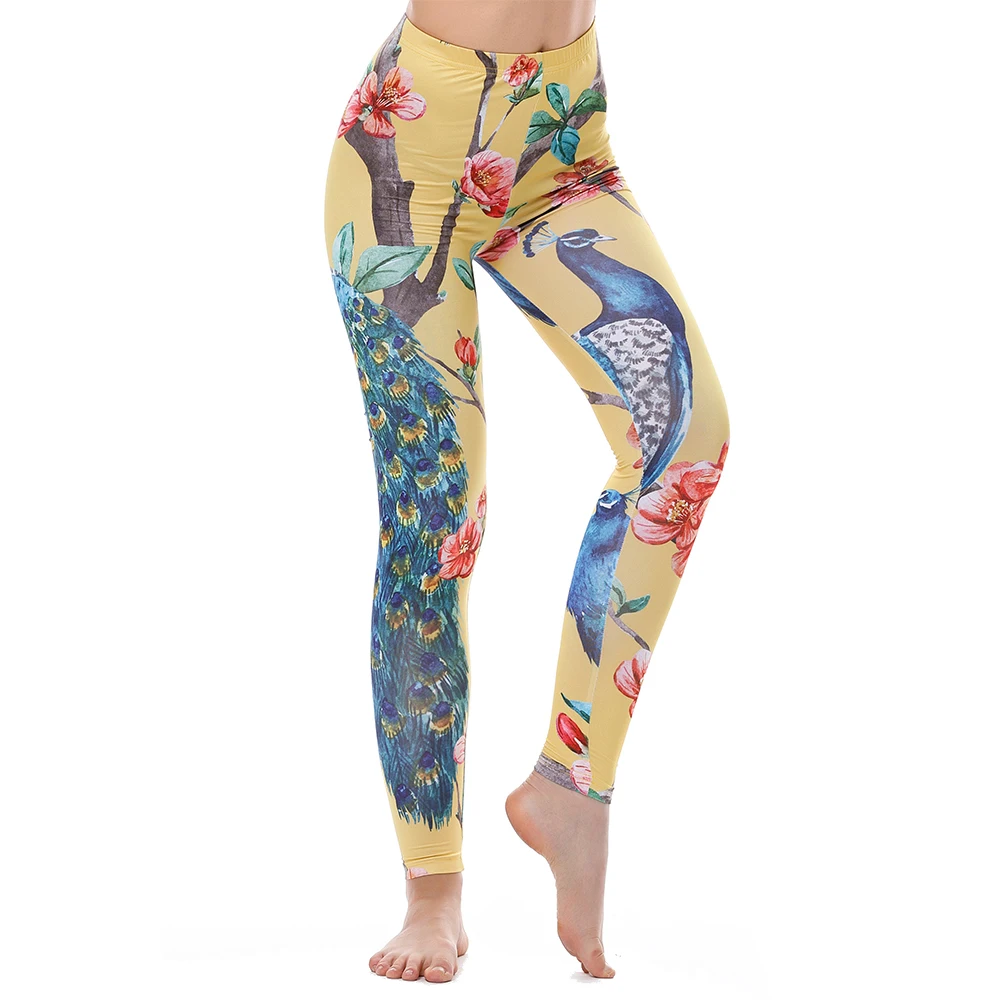 KYKU Slim Legging Peacock Leggings Women Fitness Clothing 3d Print Leggings Peacock Sexy Yellow Red Flower Leggin High Quality flare leggings