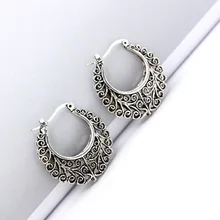 Винтажные полые серьги-кольца цветок Античные тибетские серебряные серьги для женщин ретро серьга в виде Кольца Горячие Pendientes Mujer Moda