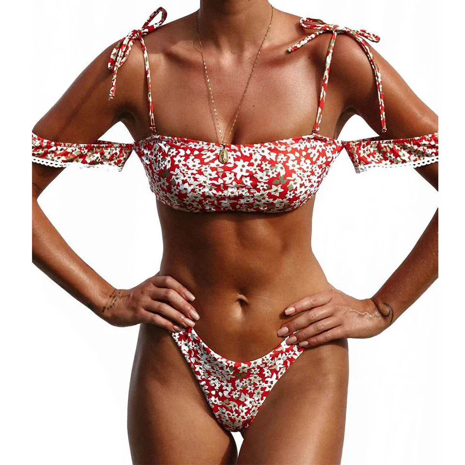 Bandeau Bikini Set Bandage Swimsuit high cut Swimwear  (3)