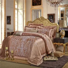 Роскошные атласные жаккардовые комплекты постельного белья вышивка набор кровать двуспальная Королева двуспальная кровать пододеяльник набор постельных принадлежностей 4/6 шт. золотой цвет: белый, розовый