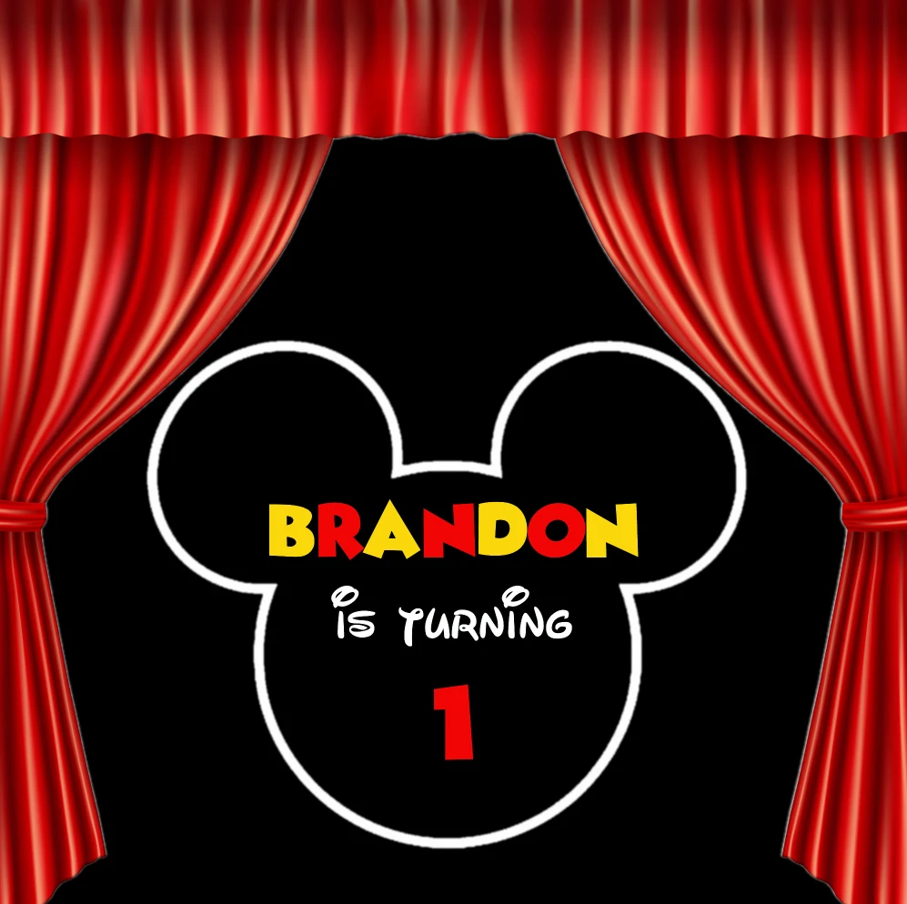 6x6ft Red Curtain Black White Minnie Mouse Head 1st Birthday Party
