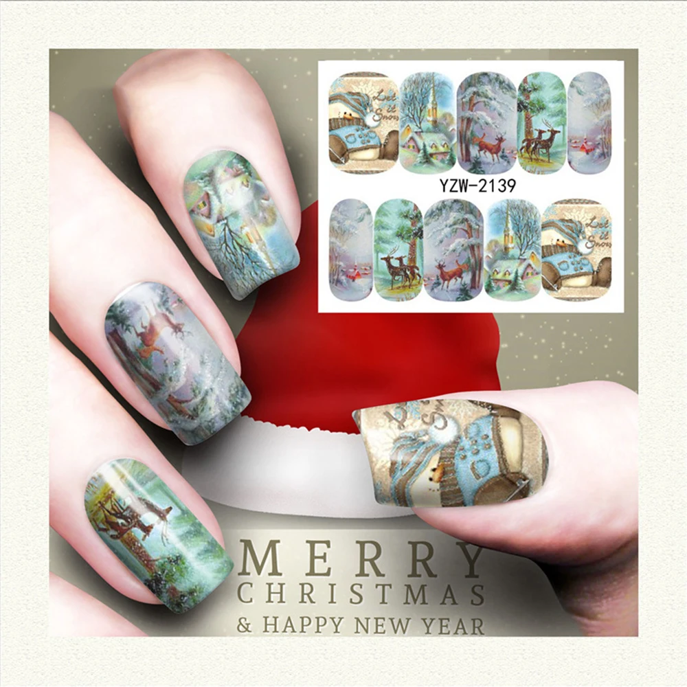 Мода ногтей аппликация японский водяной знак полный Патч зима Рождество многоцветные разнообразие