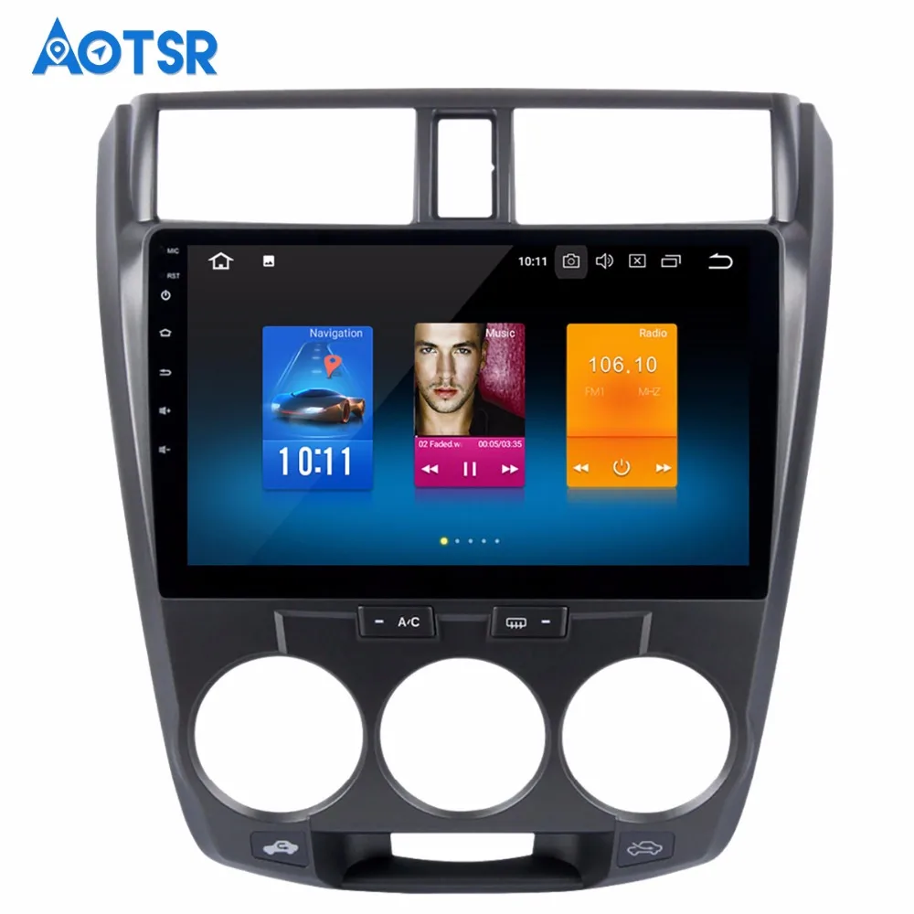 Best 10.2" Android 8.0 Car GPS Player IPS Screen 4G+32G for Honda City 2008-2012 Car Stereo Multimedia Bluetooth No DVD player Radio 2