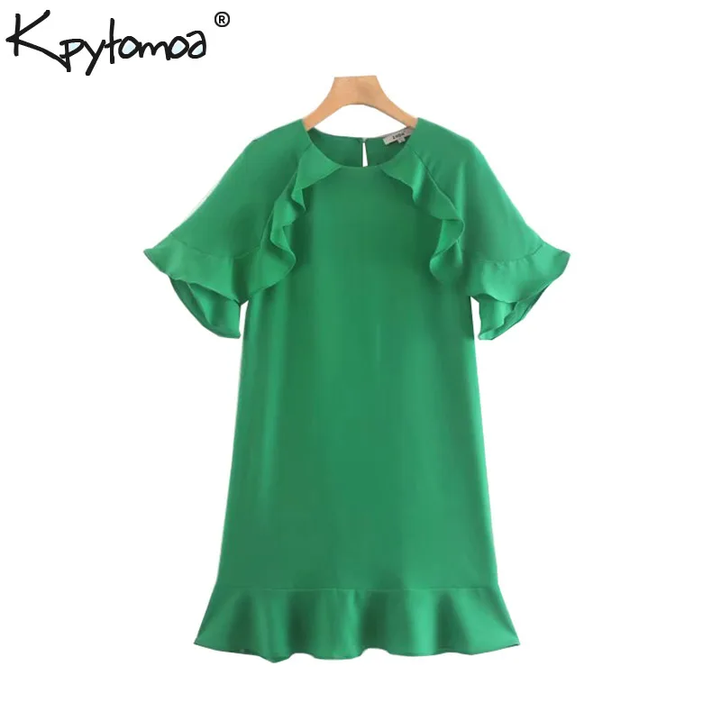 

Vintage Elegant Ruffles Solid Mini Dress Women 2019 Fashion O Neck Short Sleeve Ladies Dresses Casual Vestidos Mujer