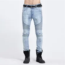 Slim Fit Men Cotton Skinny Biker Jeans Denim Pants Casual Long Trousers