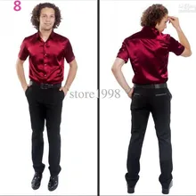 Лидер продаж мужские свадебные шелковые рубашки жениха с коротким рукавом 9 цветов рубашка жениха Высокое качество Модный стиль бордовый