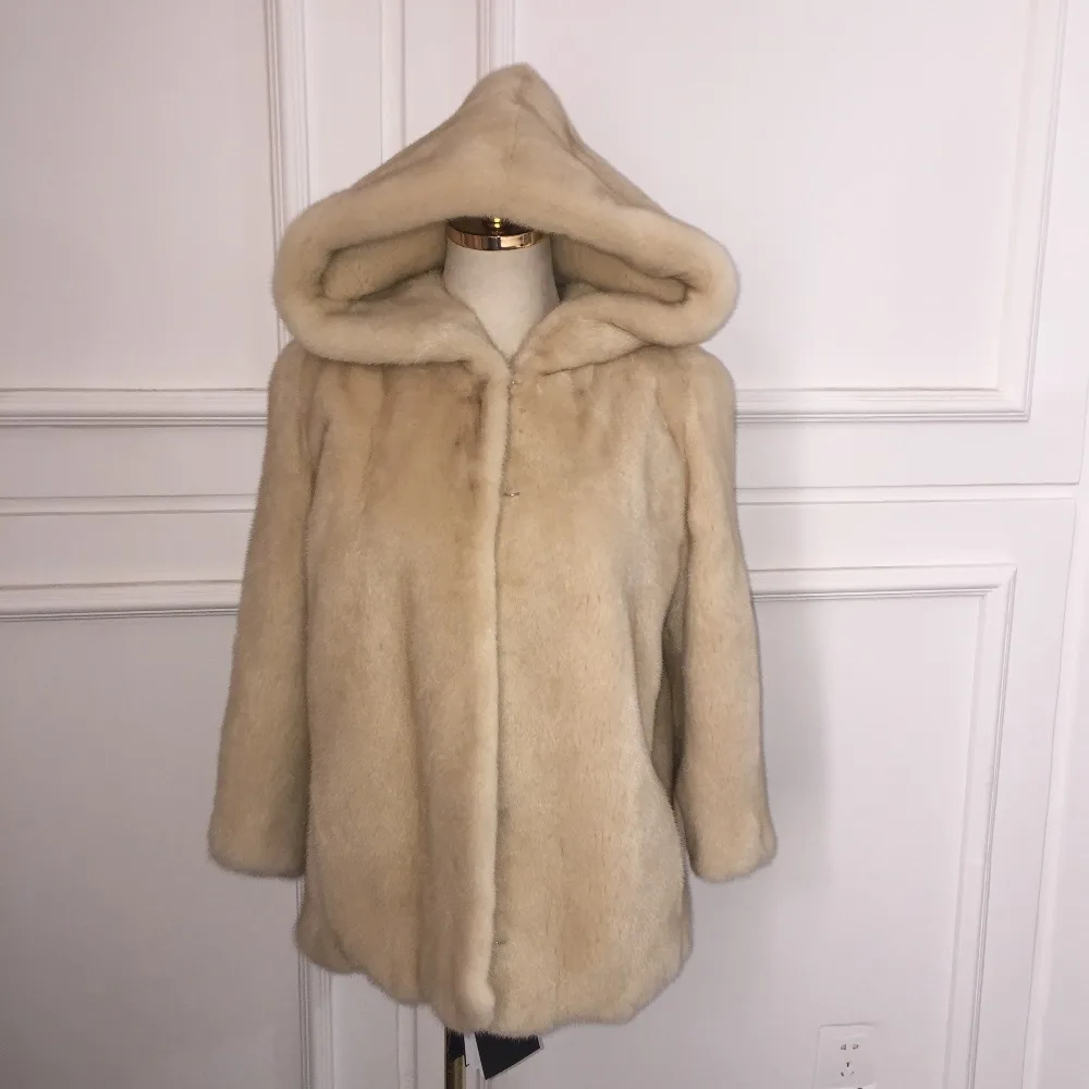 2016 new mink coat imports daylight natural color hooded dress skirt