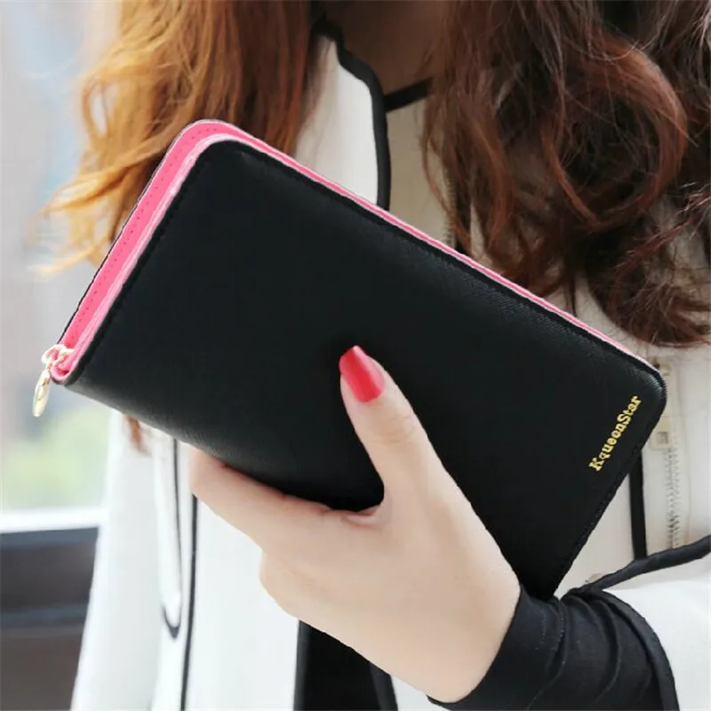  2016 Hot Sale Fashion 8 Colors PU Leather Long Wallets Women Wallets Lady Cash Purse Card Holder Portable Casual With Hand Rope 