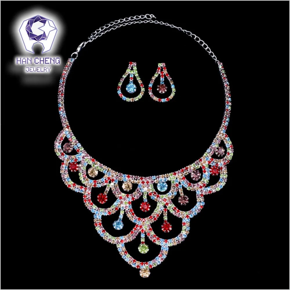 

HanCheng Fashion Luxury Bridal Rhinestone Statement Choker Necklace Wedding Jewelry Earrings charm Crystal Jewelry collier