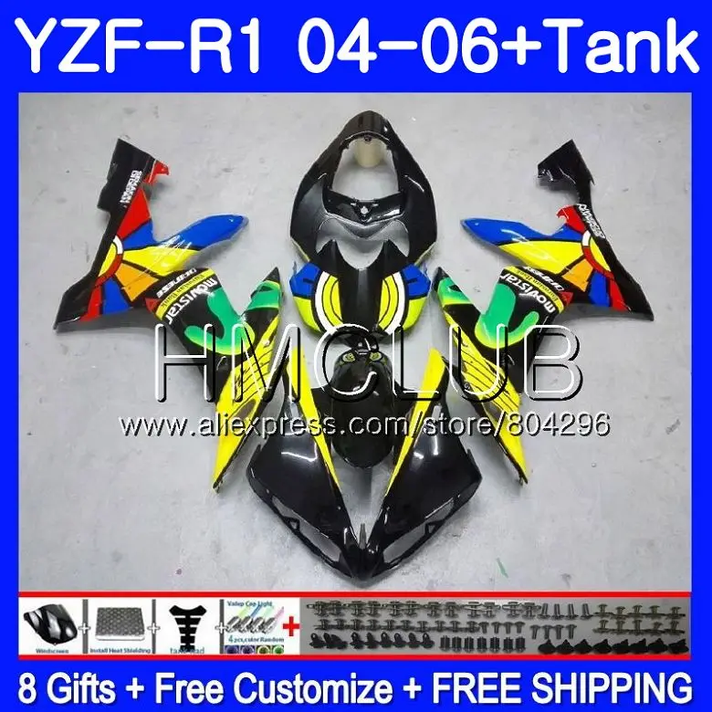 

Body For YAMAHA YZF1000 YZF R 1 YZF 1000 YZFR1 04 05 06 110HM8 YZF R1 04 06 YZF-1000 YZF-R1 2004 2005 2006 Yellow black Fairing
