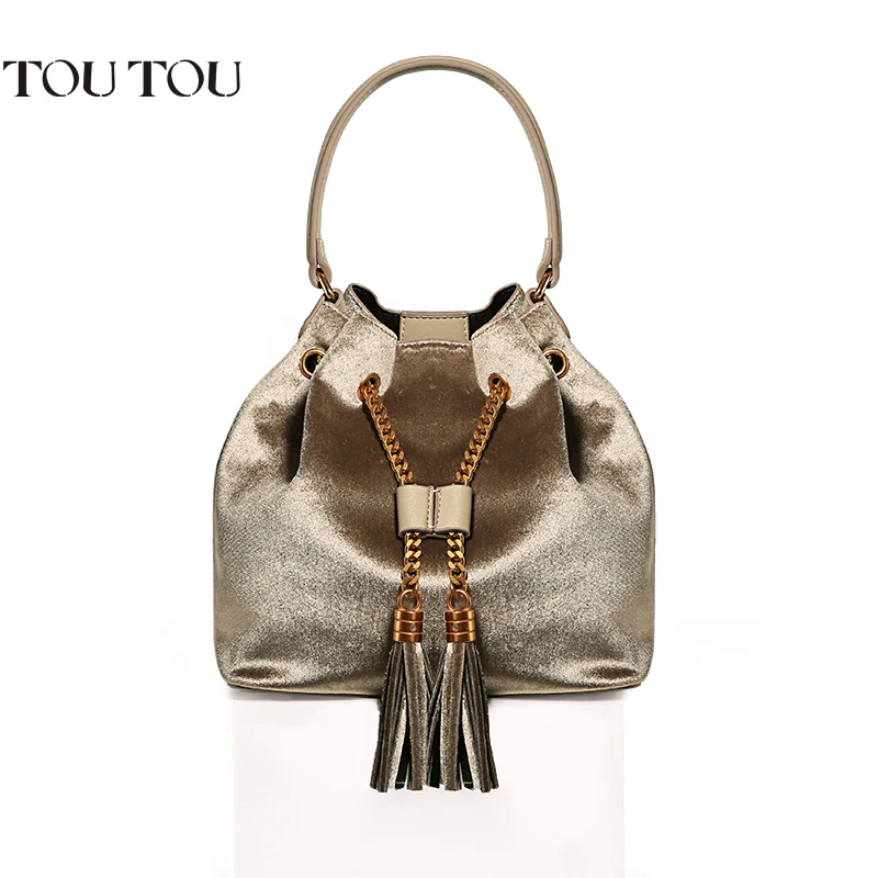 

TOUTOU the new Korean version of tassel bucket bag is a single-shoulder cross-body bag for women free shipping