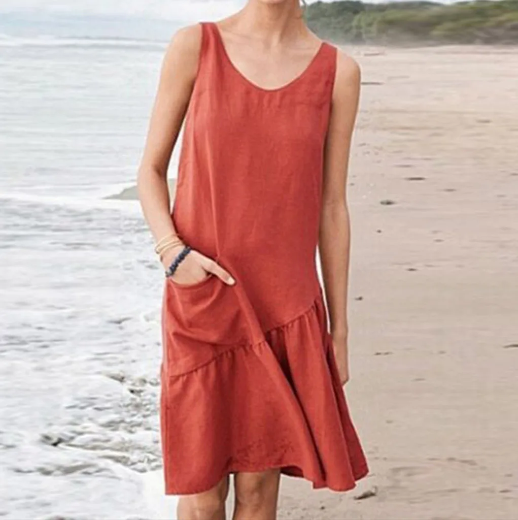 dress women Summer Solid Pockets Pleated O Neck Sleeveless Casual Knee-Length Dresses dress women Summer Solid Pockets Pleated O Neck Sleeveless Casual Knee-Length Dresses
